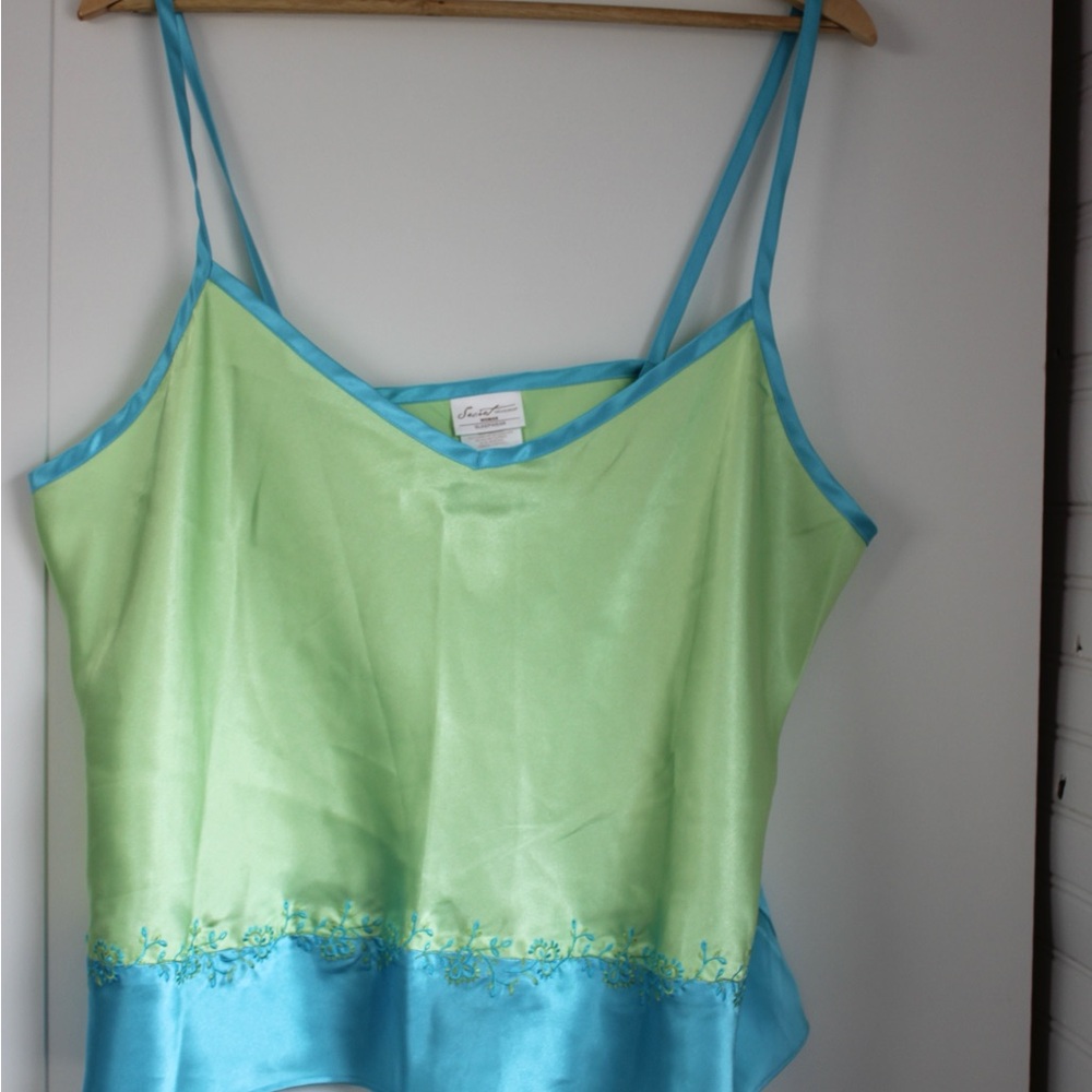 Green and Blue Embroidered Camisole